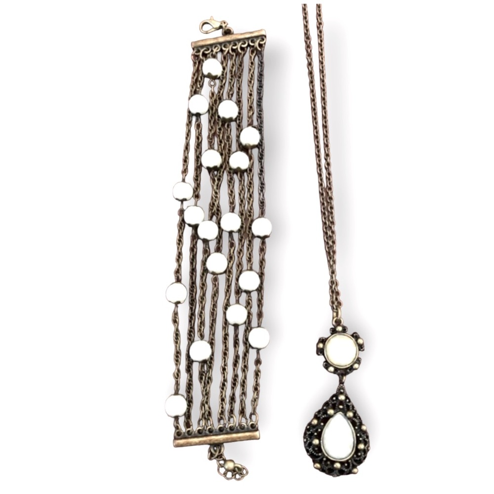 Bronze bracelet and necklace with pearl accents